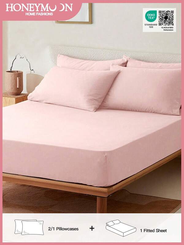 2/3 piezas Sábana ajustada de unicolor, protector de colchón, funda de colchón para cama, sábana de bolsillo profundo, suave y transpirable, para cama de todos los tamaños - Tamaño individual, completo, king, queen Sábana de bolsillo profundo de 14 pulgadas/35 cm Lavable a máquina, certificado Oeko-Tex