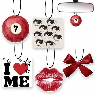 5pcs Girly Car Air Freshener Cute Pink Bow Cherry Automotive Accessories Car Interior Hanging Scents Decor For Women Teen Girls