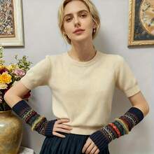 1 双女士秋冬波西米亚风臂套 - 加厚长款露指手套