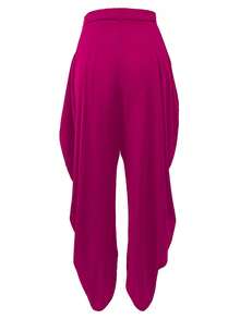 UREREM 褶皱纯色休闲裤，时尚简约，适合居家户外穿着，女士，春夏，120克高密度哑光梭织面料，小众设计，修身效果，优质 - 玫紅色 - 查看 3