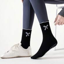 Rutschfeste Yoga-Socken für Frauen - Schwarze Socken mit langem Bein und weißer Schleife, atmungsaktiv und bequem für Pilates, Fitness, Tanz, Outdoor-Sport, ideales Geschenk für den ganzjährigen Gebrauch, Pilates-Socken - Verschiedenfarbig - Übersicht 4