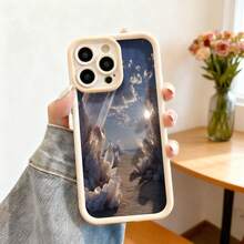 Funda para telefono con borde protector color gris oscuro diseño de cristales en desierto paisaje surrealista con sol brillante y nubes adecuada para uso diario y viajes - Blanco - Ver 2