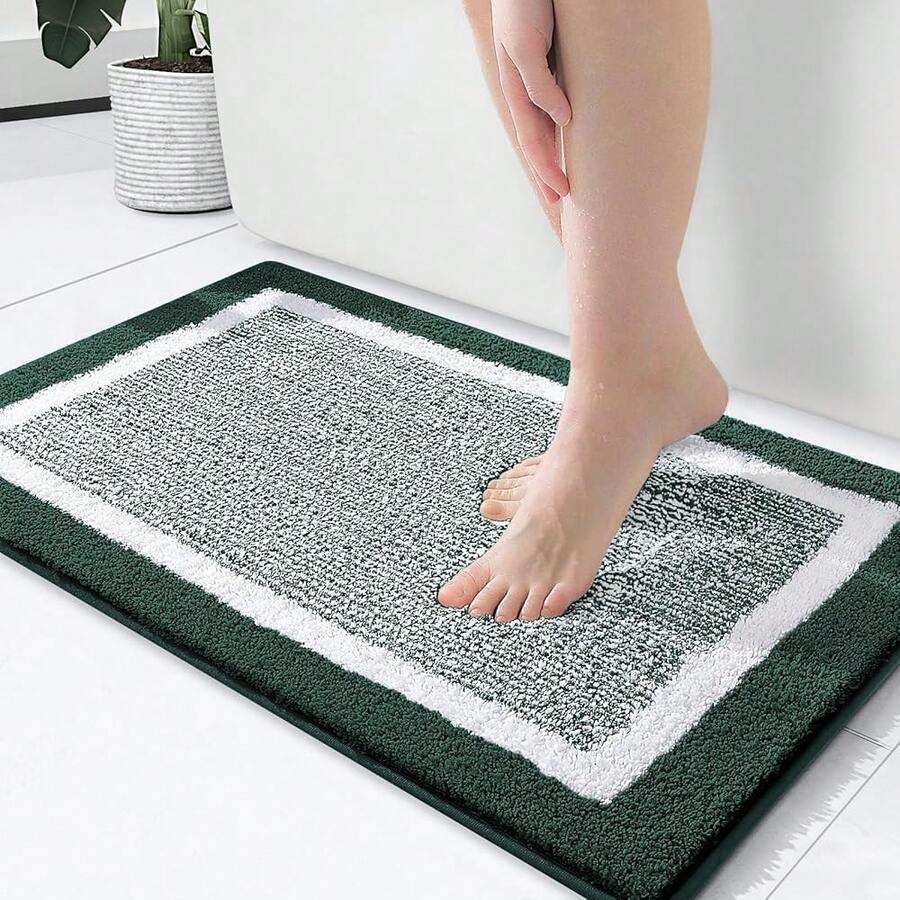Bathroom Rugs 24x16, Extra Soft And Absorbent Microfiber Bath Mat, Non-Slip, Machine Washable, Quick Dry Shaggy Bath Carpet, Suitable For Bathroom Floor, Tub, Shower (Small, Blackish Green){Inchcolor_nameinch:InchBlackishGreenandWhiteinch,Inchsize_nameinch:Inch24\Inchx16\Inchinch} - 黑色,綠色和白色 - 查看 1