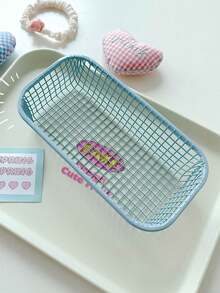 Beige Desktop Organizer Basket, Student/Office Stationery Storage Box, Iron Art Sorting Container, Small Cute Cartoon Style Storage Basket, Photography Prop - Multicolor - View 11