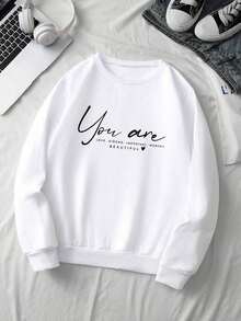 LCWomen's Drop Shoulder Long Sleeve Sweatshirt,Long Sleeve Tops Graduation,Back To School Outfits,Graduation,Teacher Outfits Women,Back To School Pullover Fall OutfitCasual Daily Wear - 白色 - 查看 5