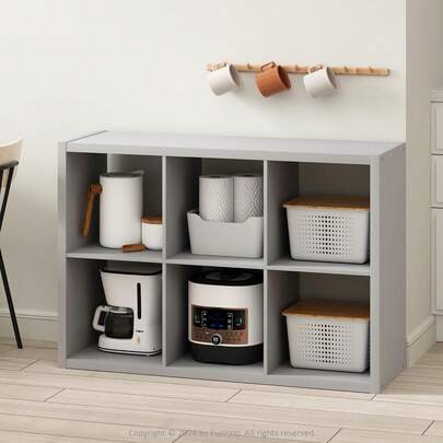 Kitchen Island, 6-Cube Coffee Bar, Kitchen Storage, Bakers Rack, For Pantry Organizers And Storage, Kitchen Organization, Light Grey