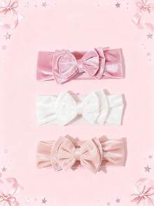 3pcs/Set Velvet Bow Baby Headbands, Cute Elastic Seamless Hair Accessories Set - Multicolor - View 1