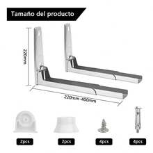 Soporte para Microondas, Repisa para Microondas de Acero Inoxidable, Montaje en Pared y Plegable Sin Ocupar Espacio - Plateado - Ver 2