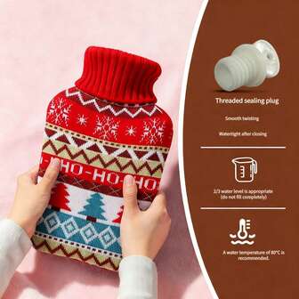 1 Set Christmas Tree Series Hot Water Bottle With Knitted Hot Water Bottle Plush Cover, 2L/1L Refillable Heating Pad With Cover, Suitable For Heating And Cooling Hands And Feet, Great Christmas Gift