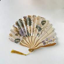 1/2/5支装中国复古花卉折叠手扇 - 可折叠手持扇，金色/灰色，便携式口袋扇，男女通用，适用于婚礼、派对、摄影装饰 - 木质材质，婚礼配饰，复古美学，艺术工艺品，时尚爱好者之选，适合作为圣诞礼物、送给女朋友的礼物 - 彩色 - 查看 9