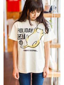 [Scopy] T-Shirt With Cat Pattern For Cat Lovers HOLIDAY CAT - 黑色 - 查看 6
