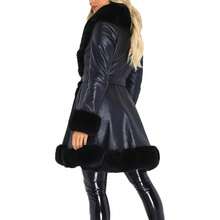 Fisoew Womens Faux Leather Jackets Winter Warm Long Parka Coats With Faux Fur Collar Outwear