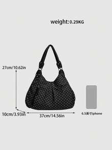 Niche Design Polka Dot Canvas Bag Women 2025 New Commuter Shoulder Bag Large Capacity Tote Bag Casual Underarm Bag - Black - View 11