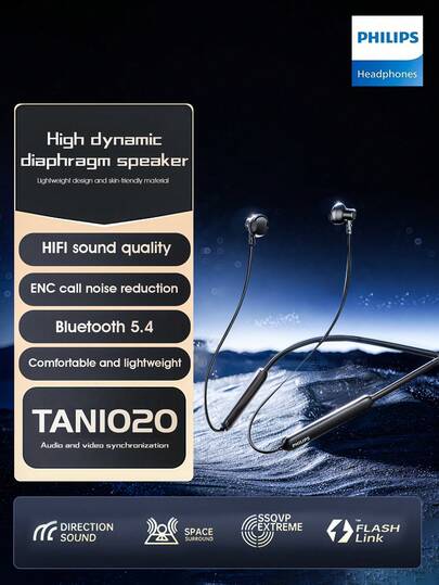 PHILIPS Philips New Wireless Bluetooth Neckband Headphones, Semi-In-Ear Design,Noise Cancellation, Sweatproof For Sports Running ,TAN1020
