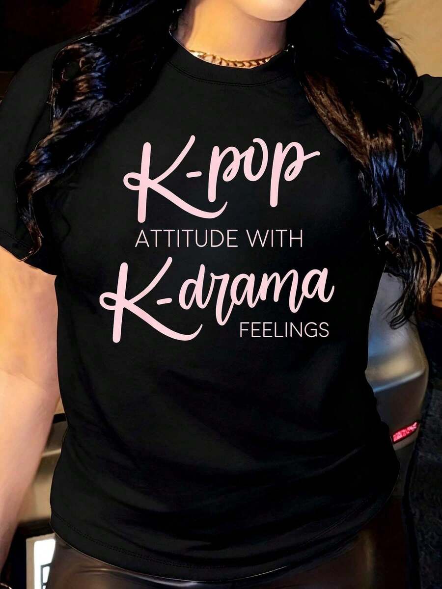 Women's K-Pop Attitude Shirt, Korean Kpop K-Drama Music Lover Shirts - 黑色 - 查看 1
