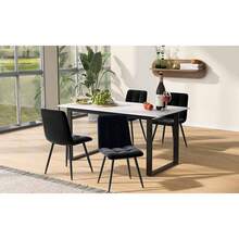 Telescopic Dining Table (120-160*80cm), Extendable Dining Table, Space Saving Kitchen Table, Black Crossed Iron Legs, For Kitchen And Living Room, White Marble Dining Table