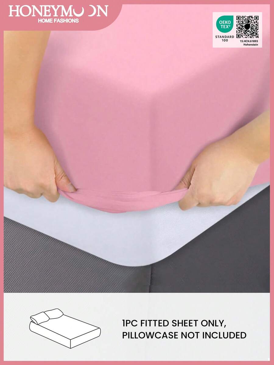 1pc Solid Color Fitted Sheet, Mattress Protector, Soft & Breathable, Fits Twin, Full, Queen, King Size Beds, Essential Bedding For Home & Dorm - Hot Pink - View 1