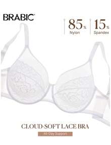 Brabic Minimizer Bras For Women Plus Size, Full Coverage Minimizing Unlined Underwire Bra, Large Cup Lace Bra For Lifting Support - trắng - Xem 5