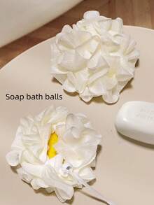 1个二合一双面沐浴海绵，带挂绳，花形沐浴刷，白色/随机颜色，带弹性抽绳口袋的肥皂泡网袋，男女通用，柔软不刺激皮肤，适用于沐浴、身体去角质和背部按摩。 - 多色 - 查看 4