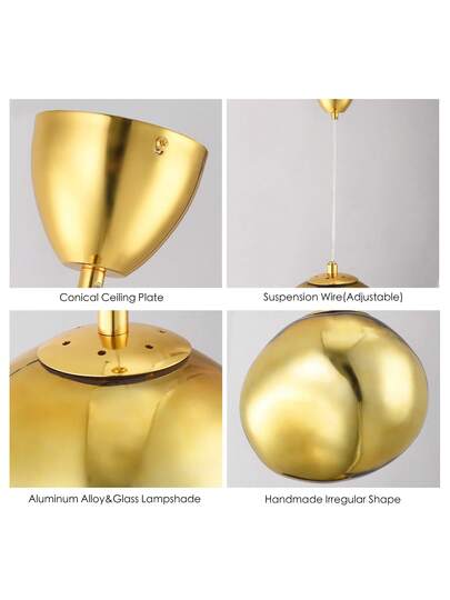 Alpinaluz Suspension Of Ceiling Avec Abat-Jour En Verre Doré Métallisé Au Design Moderne, Douille E27 Pour Salon Et Alle à Manger. view 9