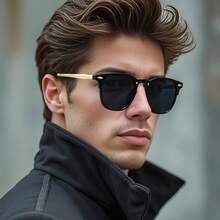 Square Frame Retro Personality Street Style Catwalk Glasses Cross-Border Unisex Glasses 2024 Fashion European And American New Style Rivet Frame Glasses With Free Glasses Case - C3茶框茶片 - 查看 1