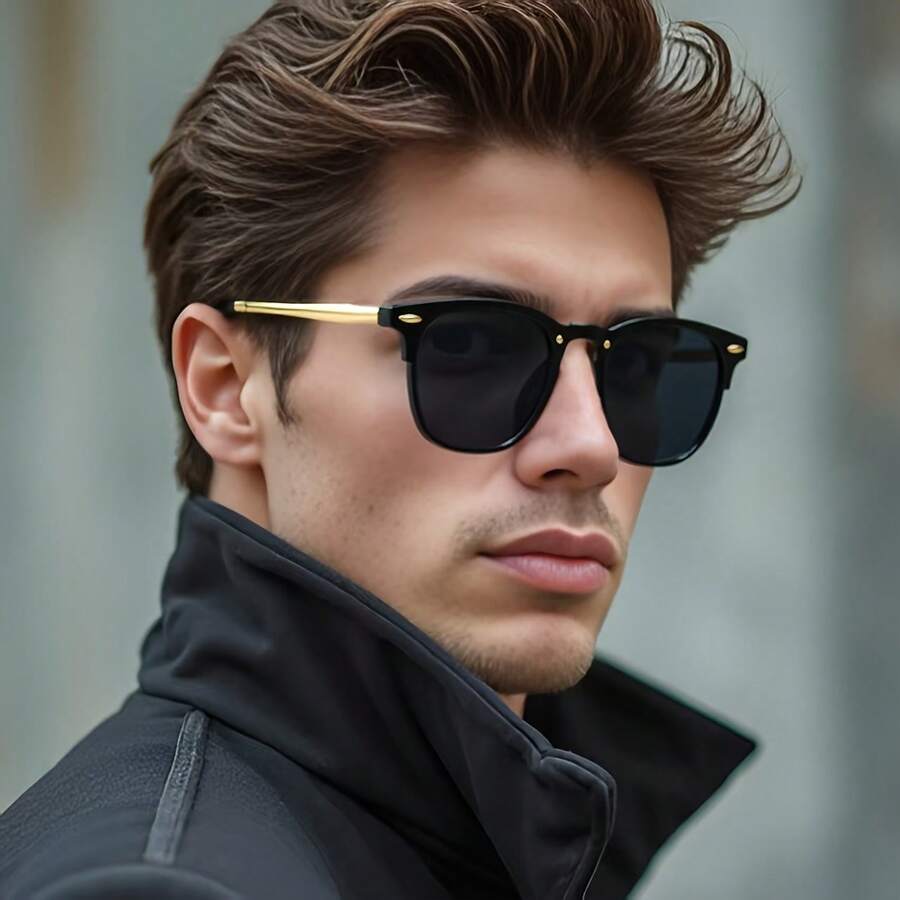 Square Frame Retro Personality Street Style Catwalk Glasses Cross-Border Unisex Glasses 2024 Fashion European And American New Style Rivet Frame Glasses With Free Glasses Case - C3茶框茶片 - 查看 1