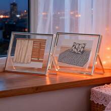 Eleganter silberner transparenter schwebender Glasmetall-Fotorahmen, 6/7/8/10 Zoll Trockenblumen-Fotohalter, hochwertige Wohndekoration - Silber - Übersicht 2