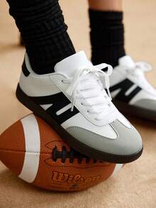 أحذية رياضية كاجوال منخفضة الكعب للطالبات في فصل الخريف، أحذية تزلج لينة مربوطة بالسير، ألوان عصرية مكتلة، خفيفة الوزن ومريحة بمقاسات كبيرة - رمادي - مشاهدة 6