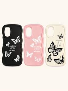 Luxury Butterfly Fashion Phone Cases Butterfly Print Matte Wave Edge 3pcs Creative Soft Case Compatible With IPhone & Galaxy Phones Spring Gift Birthday - Multicolor - View 15