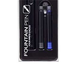 Pluma Fuente Pluma Estilográfica Recargable con Cartucho de Tinta Acero Inoxidable Cromado 0.38mm Plumín Juego de Bolígrafo Negro Tinta Líquida Negra Fuente De Punto Pluma - AzulNegro - Ver 2