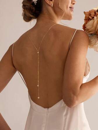 1pc Elegant Faux Pearl Backless Body Chain Jewelry, Versatile For Women's Wedding, Party, And Formal Events