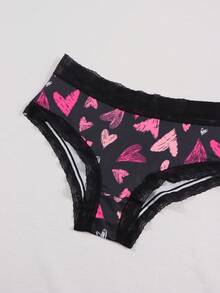 Morvia 4条装性感女士撞色蕾丝低腰三角裤，舒适可爱低腰蕾丝边三角裤，印花爱心、红唇和花卉图案，女士内衣裤 - 彩色 - 查看 10