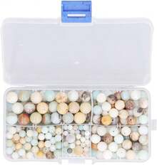 340 Uds Cuentas Redondas de Piedra Sueltas Cuentas de Piedra para Hacer Joyas con Caja de Almacenamiento para Hacer Pendientes, Pulseras y Collares (10 mm,8 mm,6 mm,4 mm) - 1 - Ver 2