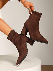 2025 Petite High Heel Boots, French Slim Fit Ankle Boots, Increase Height, Suede Short Boots, Thick Heel, Autumn/Winter,Burgundy Heels