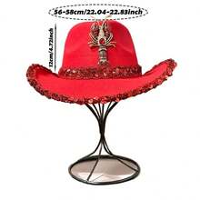 Western Style Cowgirl Cap Stylish Sequin Lobster Decorated Wide Brimmed Hat For Men Women Outdoor Wear Suitable For Home Indoor Holiday Decoration, School Party Activities, And Must Choose Christmas And New Year Gifts - 紅色 - 查看 7