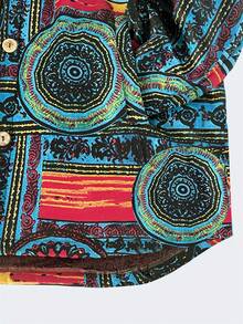 Women's Retro Loose Floral Print Thermal Lined Casual Hooded Jacket - Blue - View 3