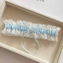 Medias vintage de novia azul marino con bandas de liga de encaje, lazos y decoraciones con strass, anillos de muslo sexy para boda, fiesta, baile - color - Ver 7