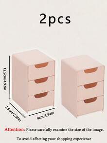 三合一迷你抽屉收纳盒（长：13厘米，宽：9厘米，高：8厘米），收纳架，桌面抽屉整理器，塑料桌面收纳抽屉，桌面首饰盒，透明配件和首饰抽屉盒，办公桌收纳盒，带3个隔层 - 粉色 - 查看 9