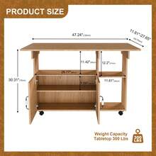 47 Inch Foldable Dining Table / Multi-Functional Kitchen Island With Storage Shelves And Wheels / Width Can Be Reduced To 12 Inches / Easy To Assemble / For Small Spaces,  Kitchen, Dorm, Offic - 胡桃木 - 查看 4
