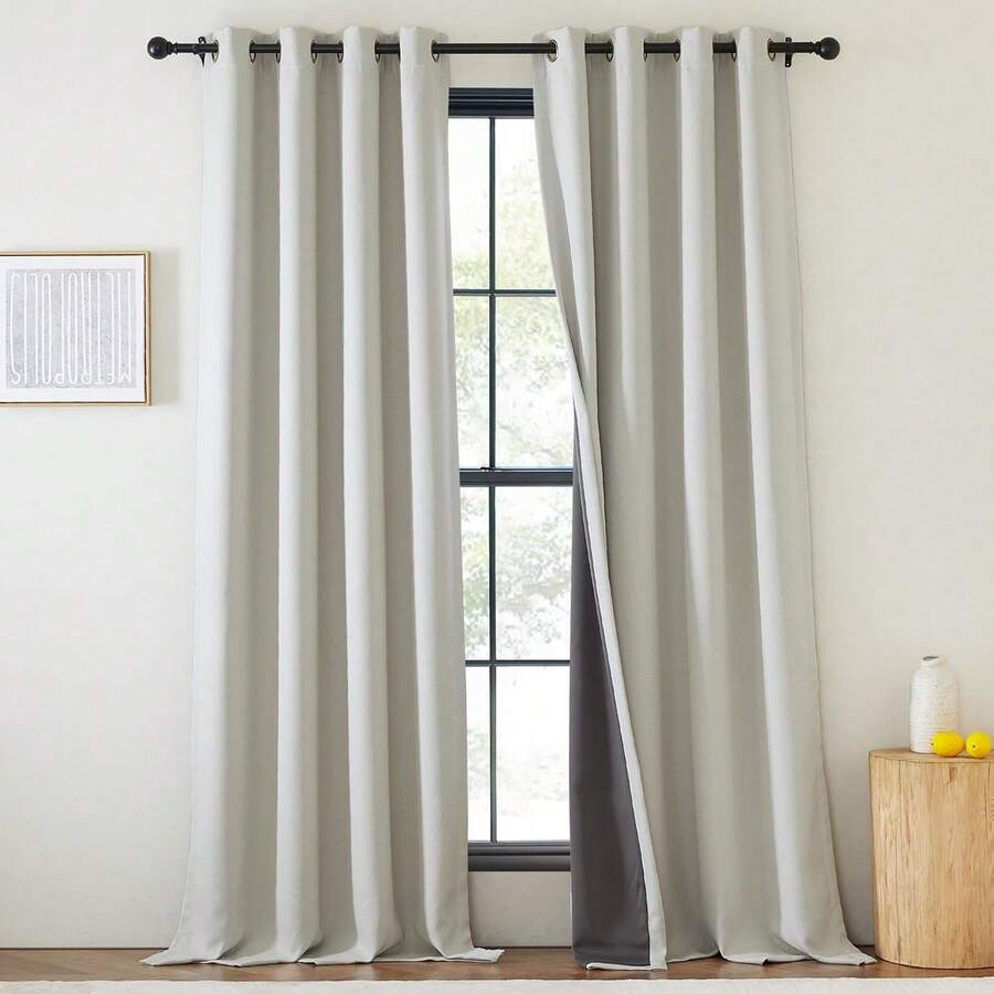 2025 Bedroom Curtains 2 Panels Sets Faux Linen Textured, Pinch Pleated Room Darkening Light/Heat Blocking Window Drapes Thermal Insulated For Living Room, Angora, W50 X L108, 2 Panels - Natural White - 查看 1