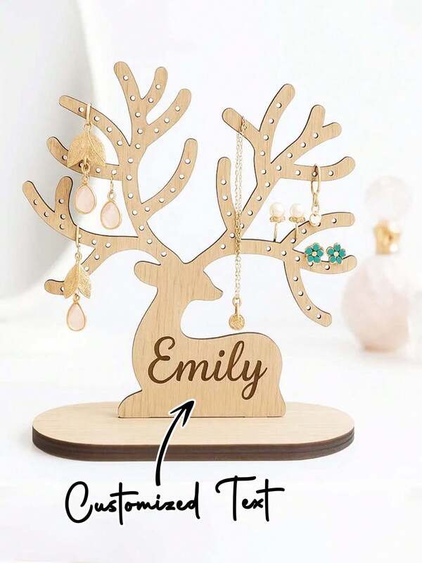 Personalised Stag Jewellery Holder, Wooden Earring Stand, Jewelry Organiser For Granddaughter, Christmas Gift For Teen, Custom Gift For Her
