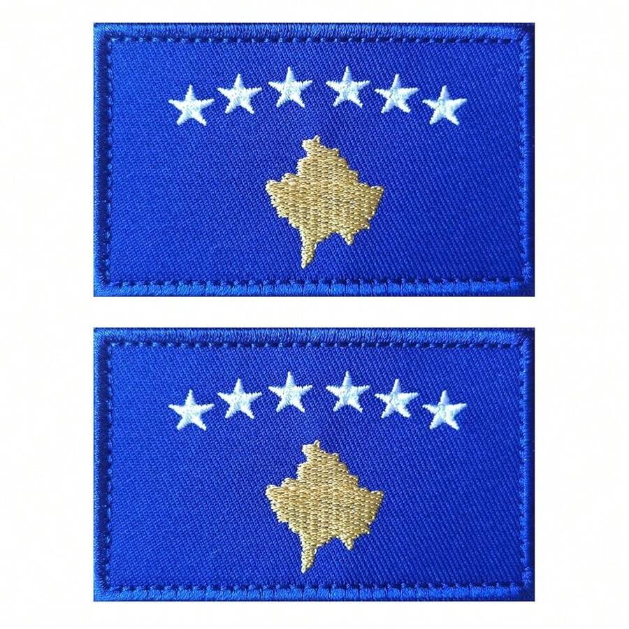 2 PCS Kosovo Flag Patches Embroidered Tactical Military Morale Patch Applique Fastener Hook And Loop{Inchcolor_nameinch:InchKosovoinch} - Kosovo - View 1