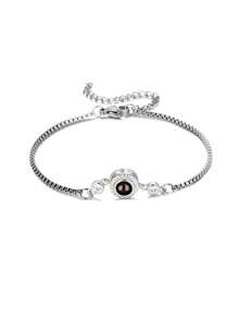 Customized Photo Bracelet, Minimalist Stainless Steel Adjustable Box Chain Bracelet, Photo Projection Jewelry Accessory For Women, Anniversary, Necklace, Minimalist, Casual, Cute, Customized, Personalized, Unique, Ideal Gift For Girlfriend, Mother, Family, Friend, Daughter, Anniversary, Valentine's Day, Mother's Day, Birthday, Graduation, Daily Wear, Wedding, Prom, Personalized Jewelry, Christmas Gift - Multicolor-box Chain - View 8