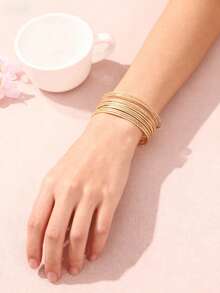 1pc Multi-Layer Metal Cuff Bracelet, Loose Fit Suitable For Plus Size Women, Fashionable In Algeria, Suitable For Wedding, Daily, Party, Vacation Wear, Holiday Gift, Moroccan Bracelet Valentine's Day Accessories - Bracelet - View 8