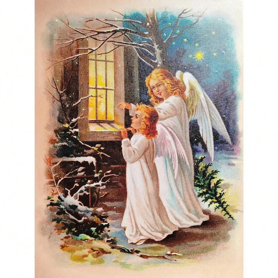 2025 Christmas Canvas Wall Art Print 12" X 16" With Timer | LED Lighted Design - Christmas Baby Angel - View 1