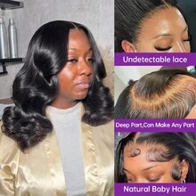 MECRY 混合发 36 英寸 200% 密度 即戴即用 无胶假发 真人发 预拔毛 预剪 5x5 高清蕾丝假发 波浪卷蕾丝前假发 女士真人发 200% 密度 自然黑 (10-36 英寸) - 自然色&黑色系 - 查看 9