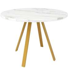 Round Dining Table (80*80*75cm), Kitchen Dining Table, Round Coffee Table For 4 People, Suitable For Dining Room, Living Room, Metal Table Legs, White Maple Pattern And Gold Table Legs - 白色+金色+MDF+金屬 - 查看 3