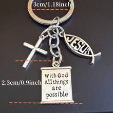 Christian Religious Keychain With Jesus And Pendant - Heavy-Duty Zinc Alloy Bible Verse With God Allthings Are Possible - Heavy-Duty Chain, Fish-Shaped - Men's, Women's,, Prayer - Daily Carry Believers - Strong Christian Pendant, Suitable Believers - Fashionable Religious Accessory, With Jesus Keychain And Keyring - Inspiring Christian - 銀色 - 查看 3
