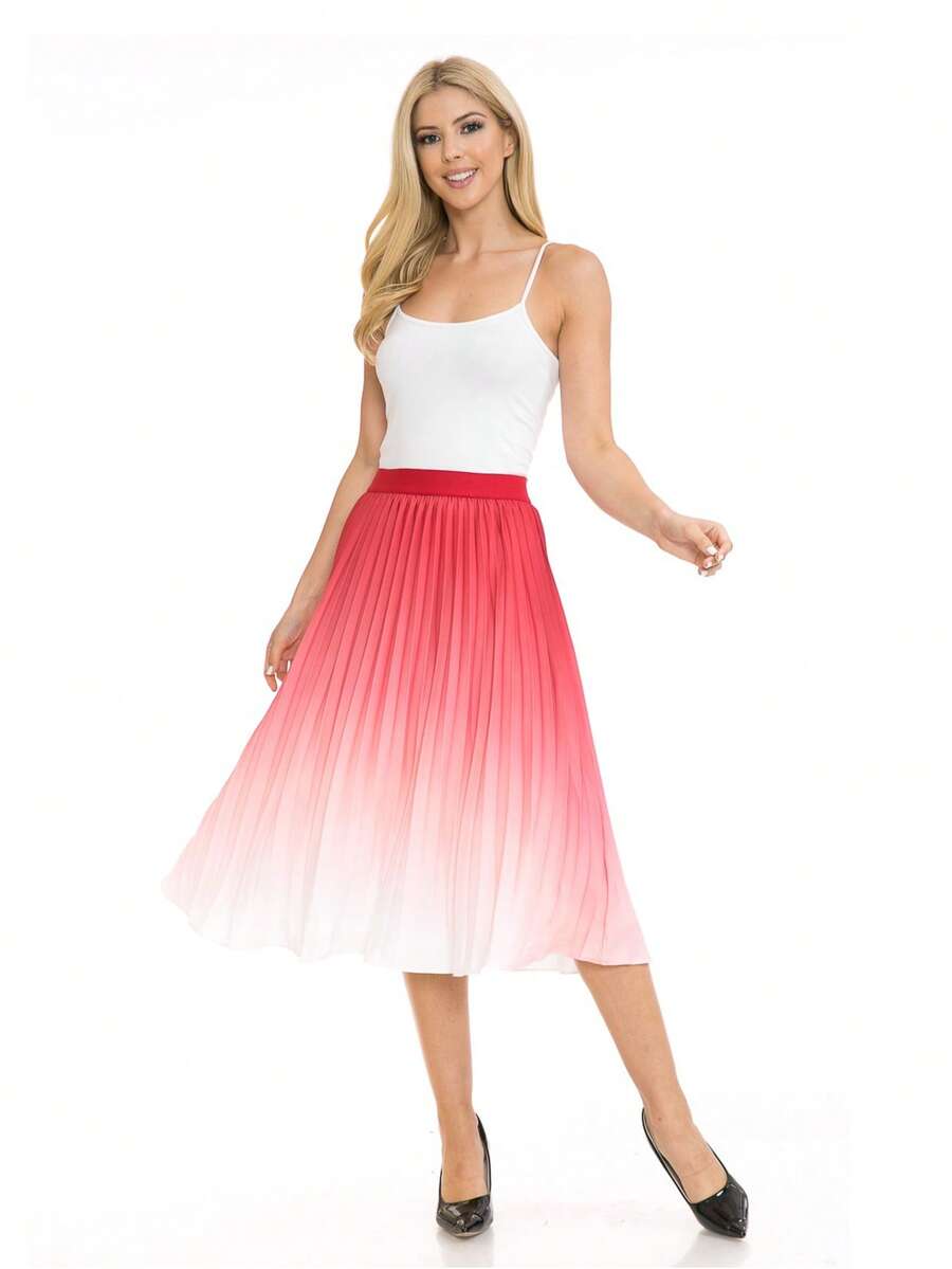Women's Ombre Pleated Midi Skirt Ombre Casual Polyester Pleated - Đỏ - Xem 1
