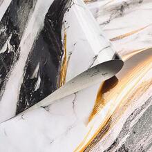 1 Roll Gray & Black Glossy Marble Pattern Self-Adhesive Wallpaper: Waterproof, Oil-Resistant, Heat-Resistant, Suitable For Renewing Kitchen Cabinets, Countertops, Bathroom Vanities, Dining & Coffee Tables Wall Paper Wall Stickers Wall Decor Room Decor Bedroom Decor